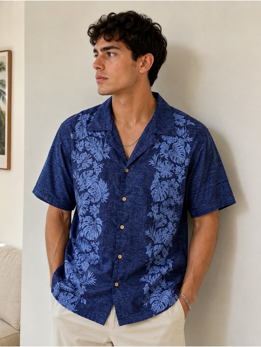 George Hawaiian Camp Shirt 2XL Blue Floral Viscose Button Up NWT Tropical